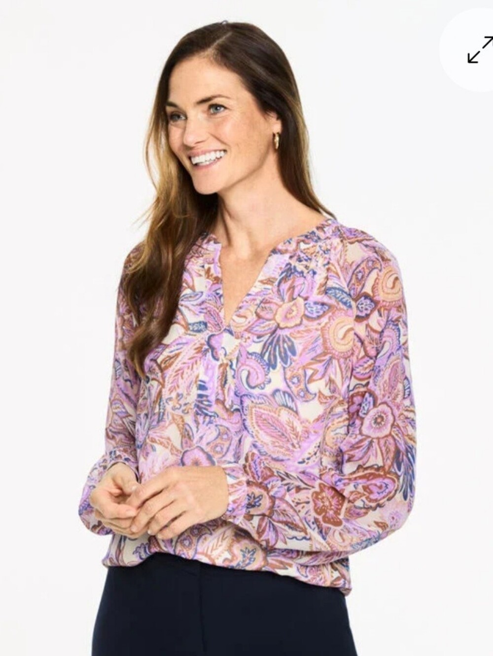 Talbots Band Collar Popover Top In Paisley Bouquet Petite Small
